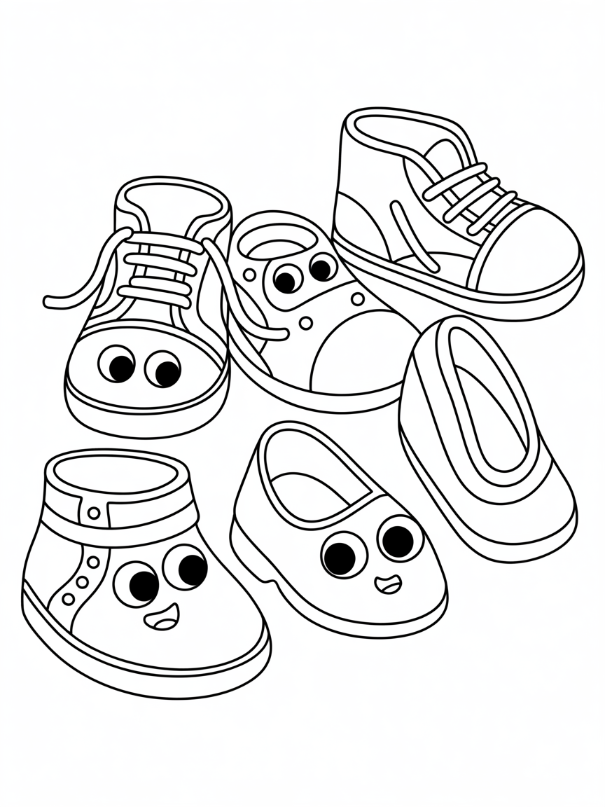 Shoes with funny eyes - Free Coloring Page