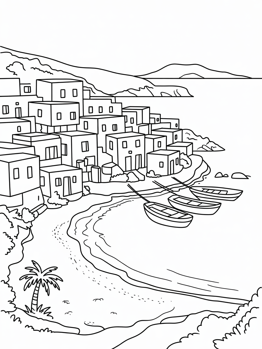 A Greek island in Cyclades - Free Coloring Page