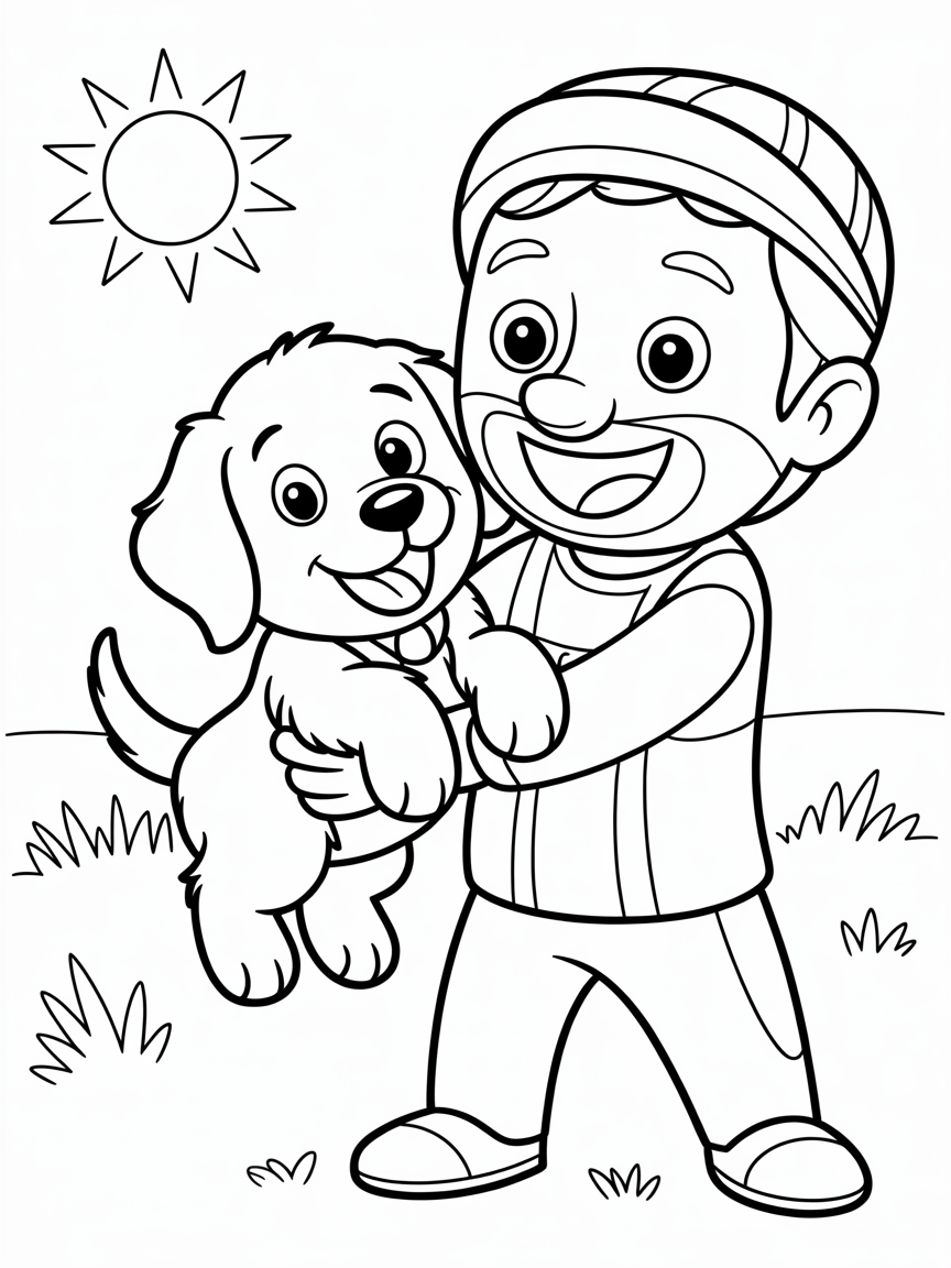 Blippi holding a puppy - Free Coloring Page