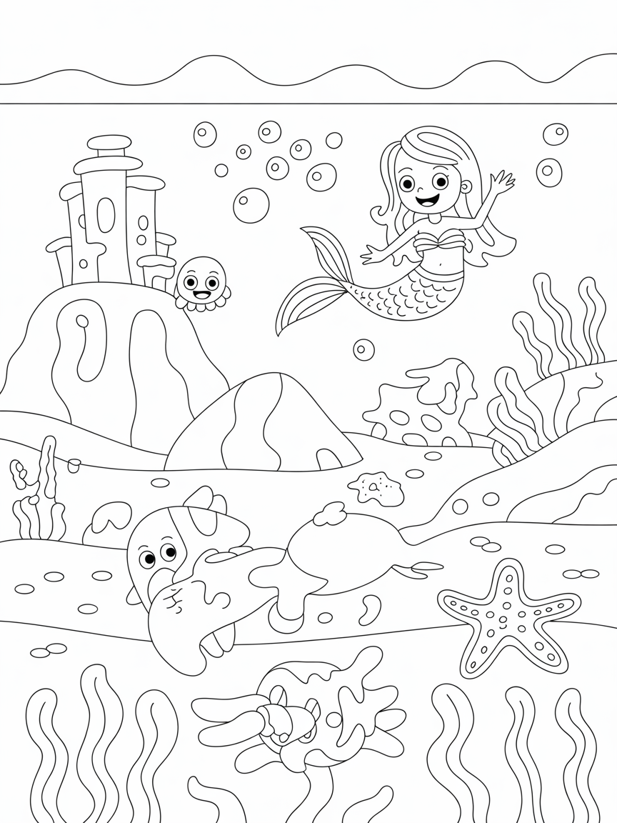 underwater mermaid kingdomjeheje - Free Coloring Page