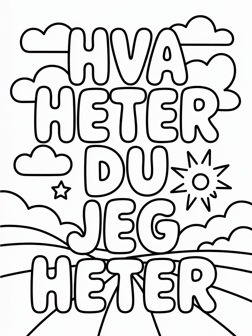 Norwegian hva heter du jeg heter with meg ord Lines - Free Coloring Page