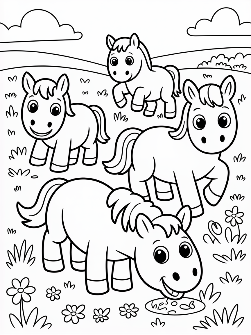 Horses - Free Coloring Page