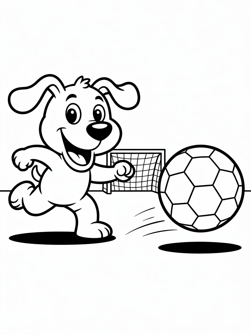 Dog playing soccer - Free Coloring Page