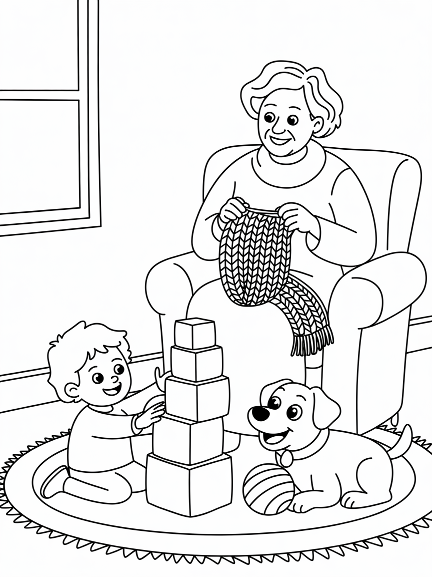 life with grandma - Free Coloring Page