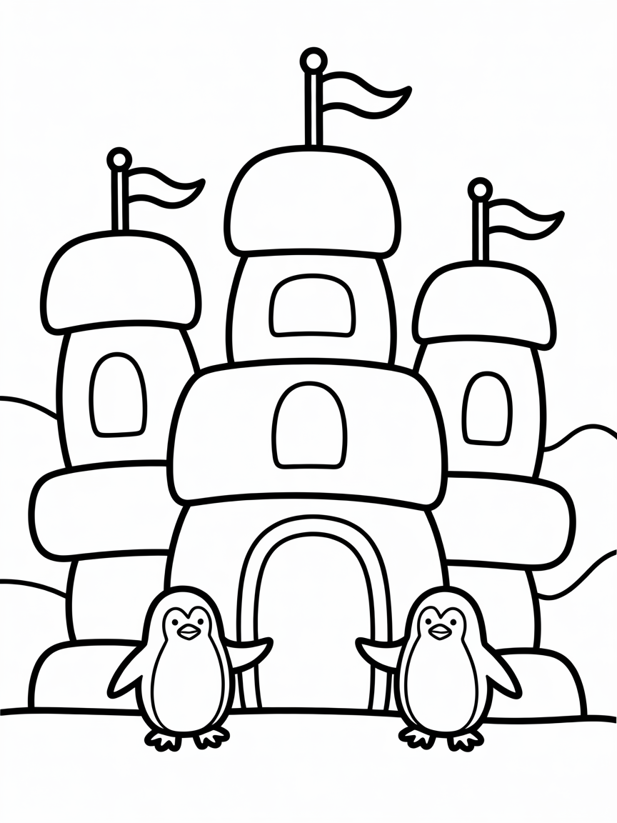 Penguin castle - Free Coloring Page