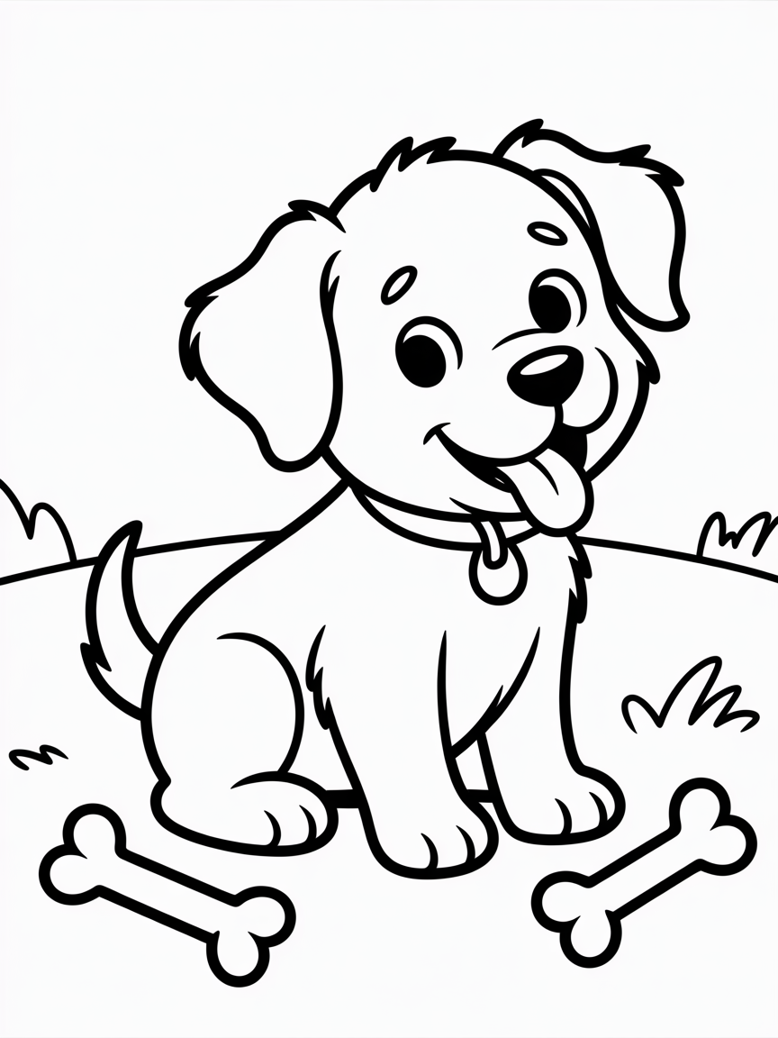 Happy puppy - Free Coloring Page