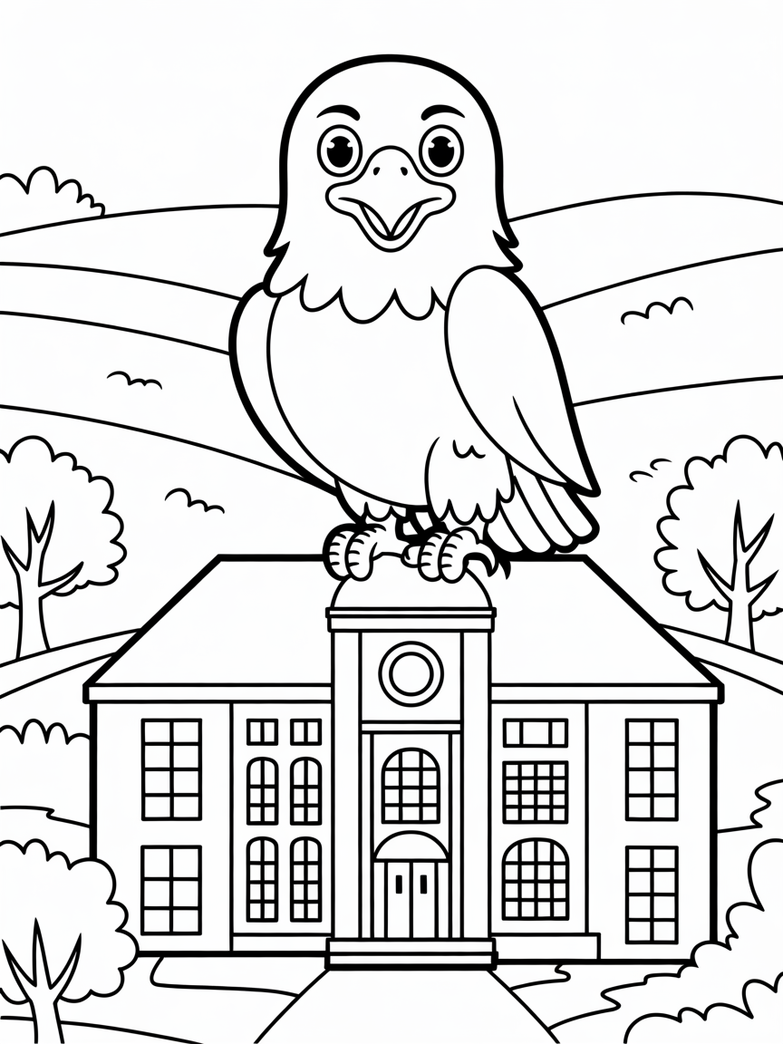 Boston college eagle and campus - Free Coloring Page