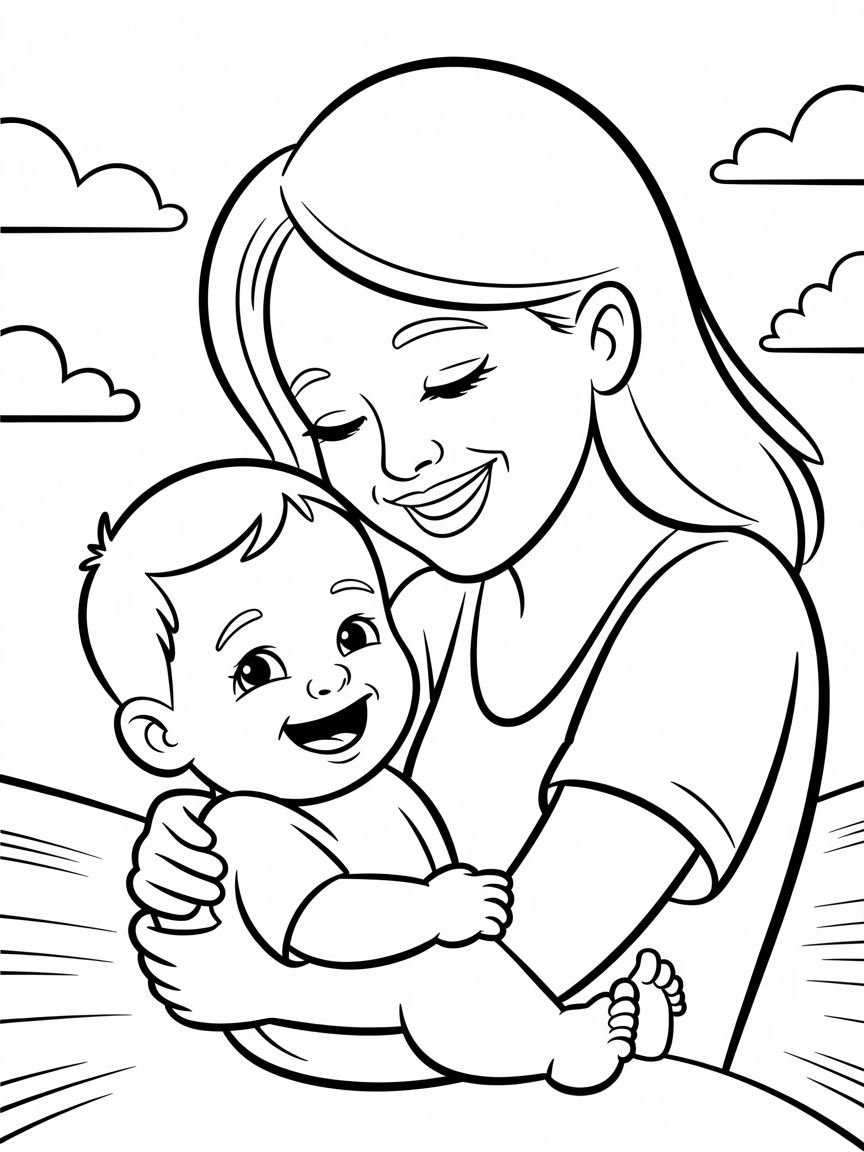 Mom tickleing baby boy - Free Coloring Page
