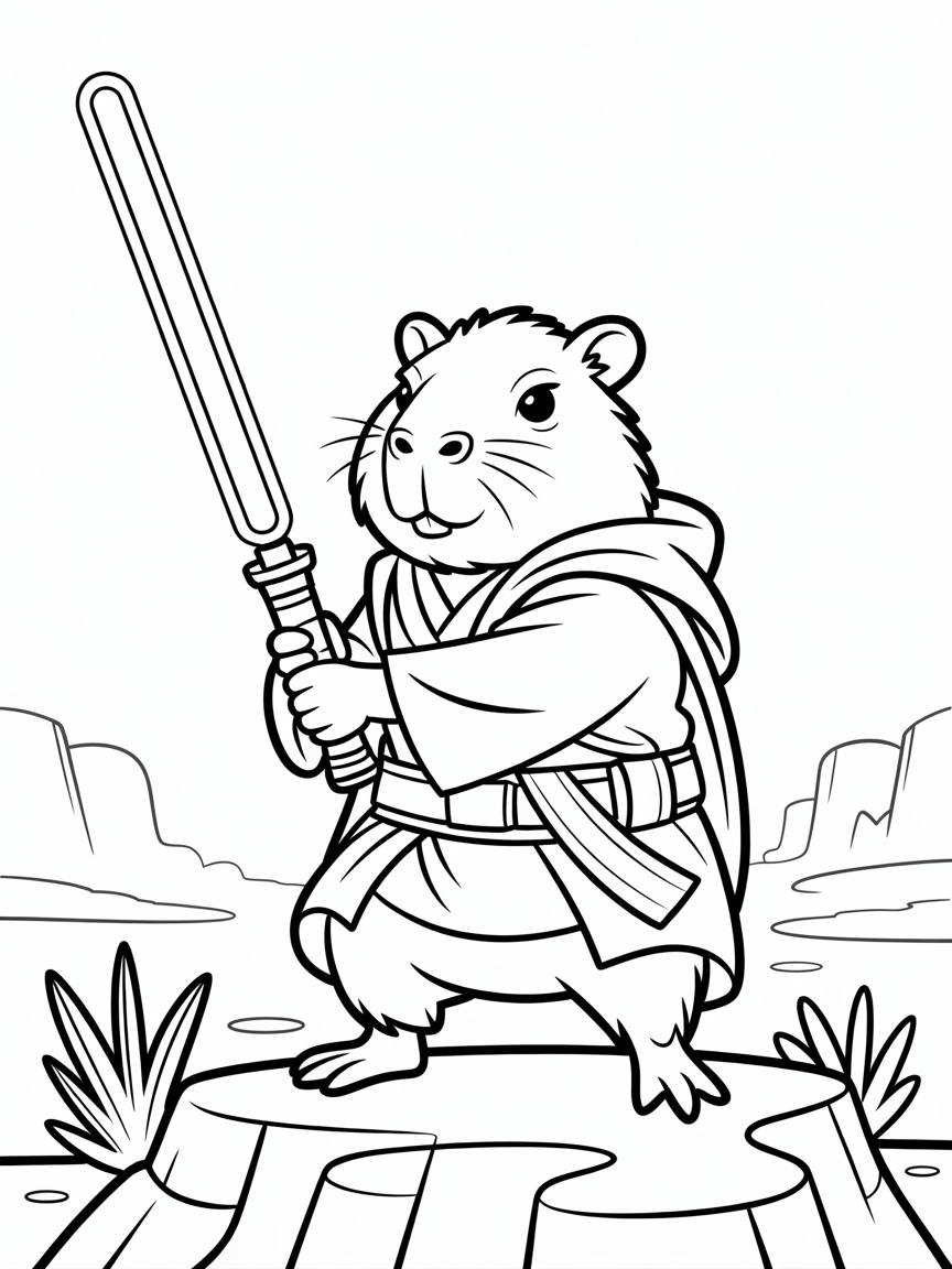 capy barra jedi knight - Free Coloring Page