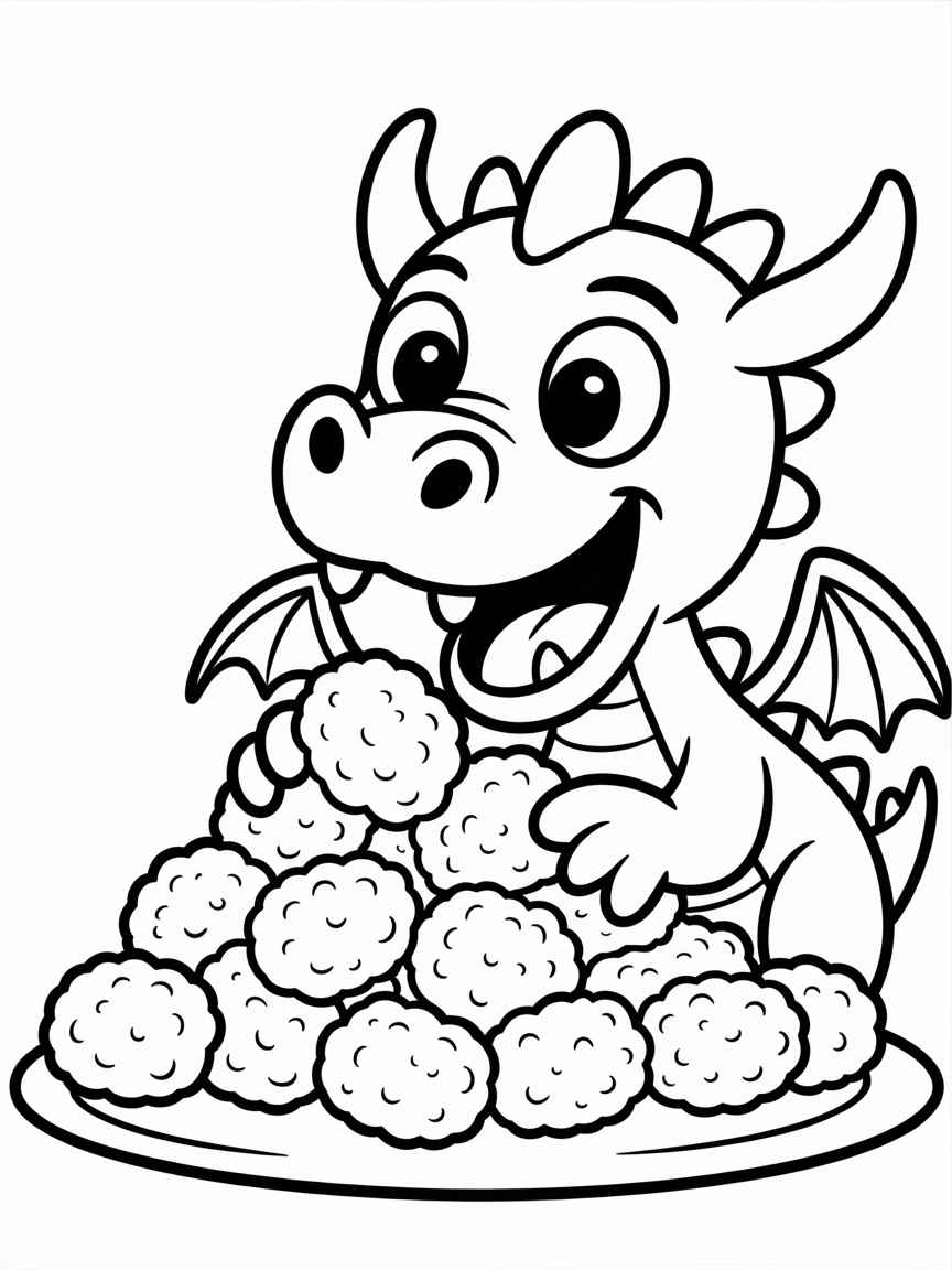 dragon eating tater tots - Free Coloring Page