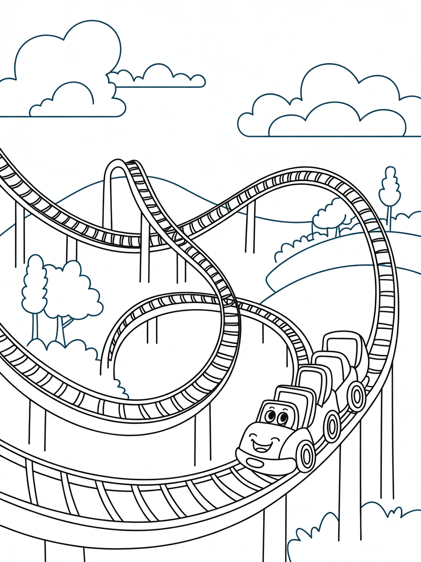 Parabolic Paths for Roller Coaster Rides - Free Coloring Page