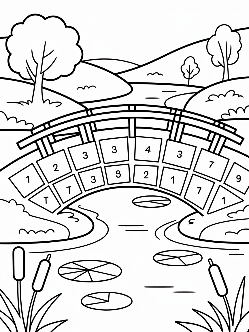 Lattice Bridge Constructed by Numbered Shapes - Free Coloring Page