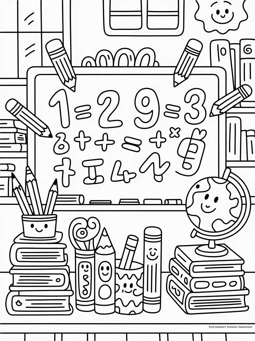 Animated Equation Board in a Classroom Adventure - Free Coloring Page