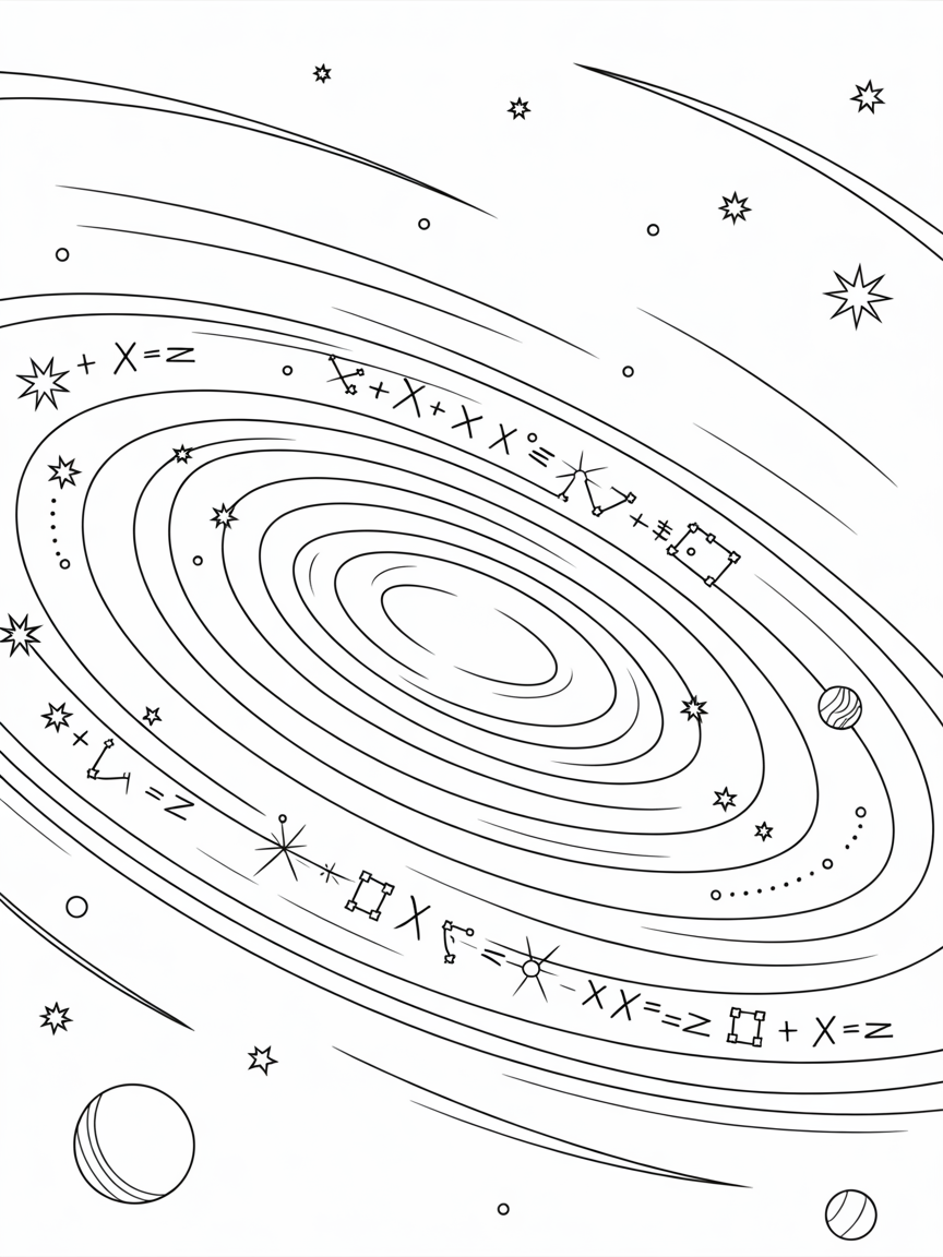 Spiral Galaxy with Algebraic Star Patterns - Free Coloring Page