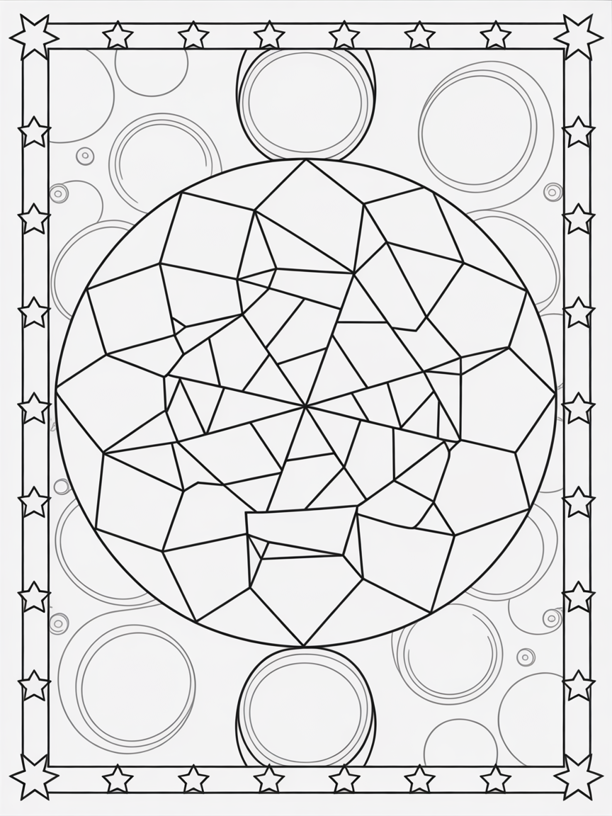 Mathematical kaleidoscope showing shifting polygon patterns - Free Coloring Page