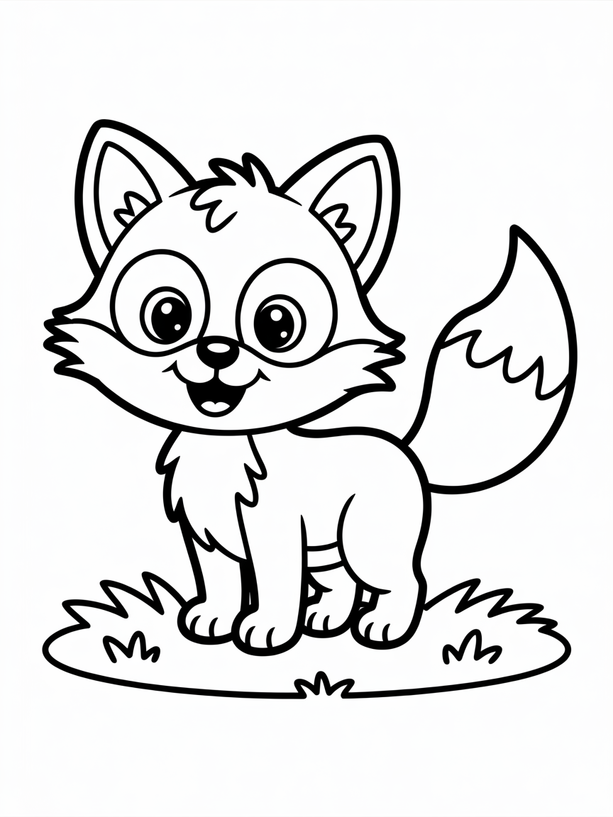 generate an image with a coloured illustration of 'fox' on the left side, - Free Coloring Page