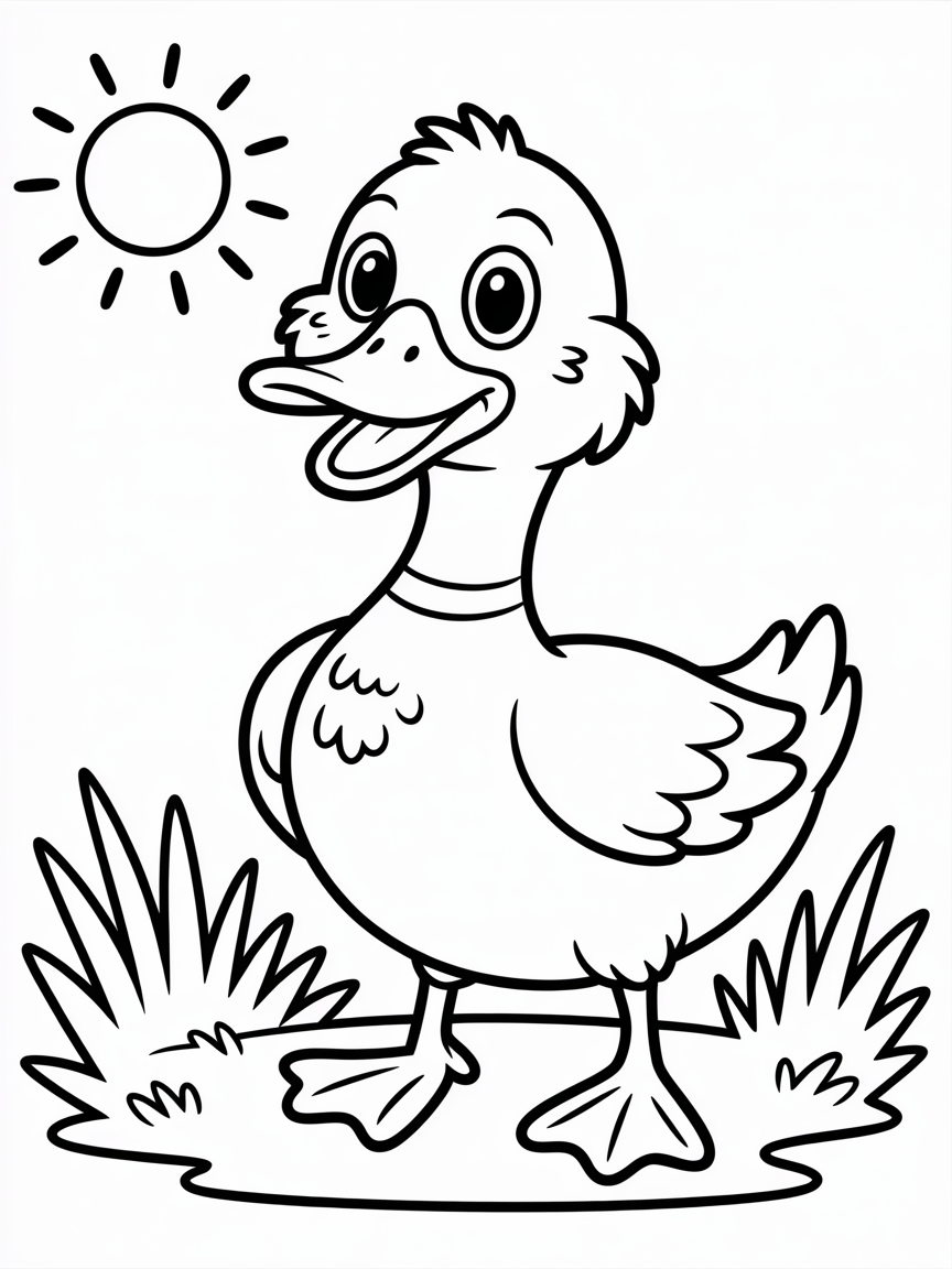 generate an image with a coloured illustration of 'duck' on the left side, - Free Coloring Page
