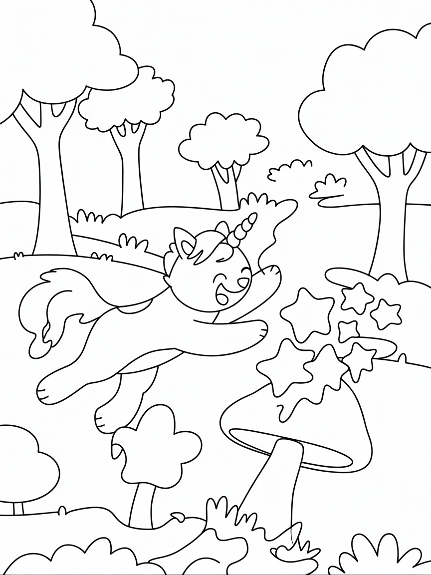 unicorn cat adventure - Free Coloring Page