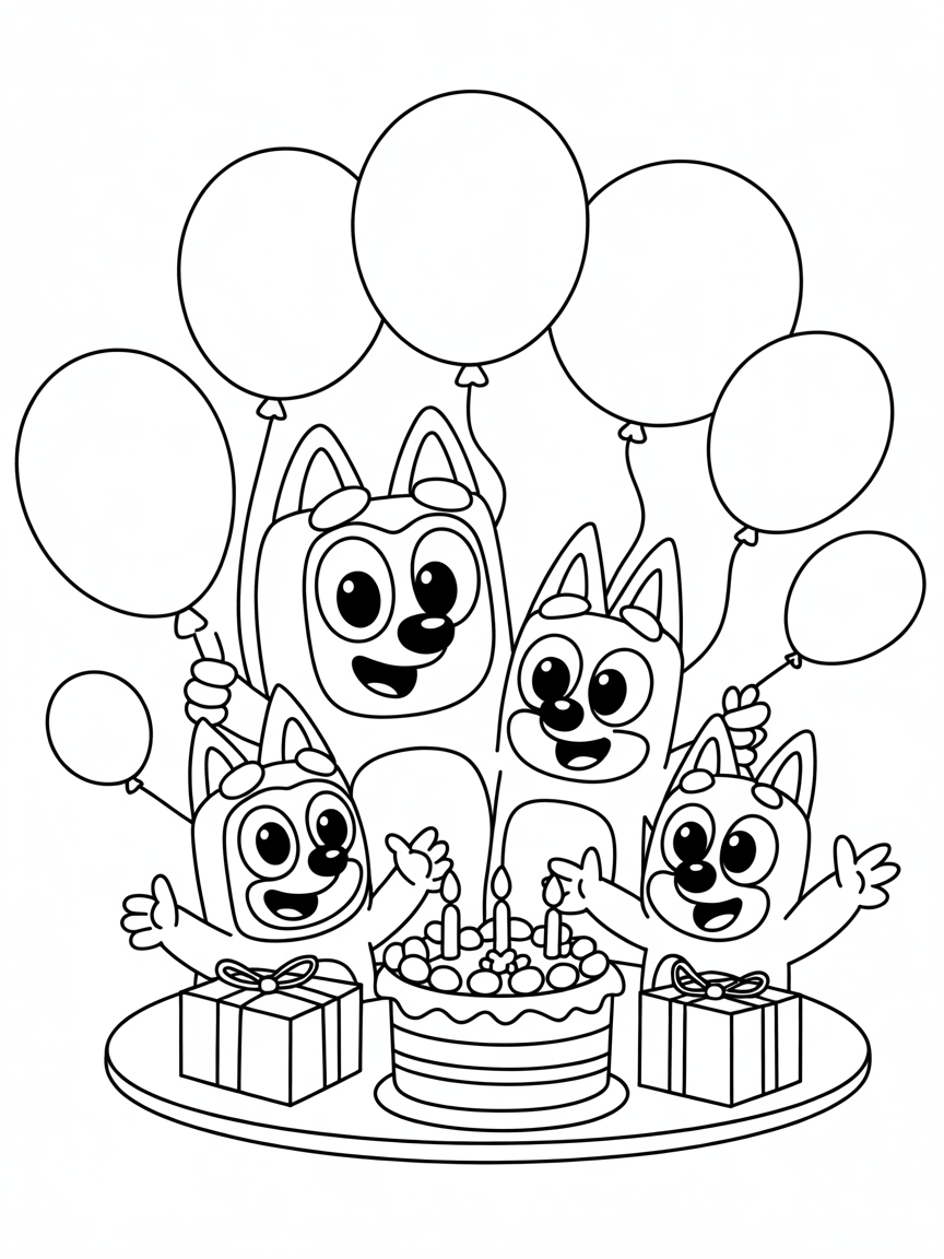 Bluey birthday - Free Coloring Page