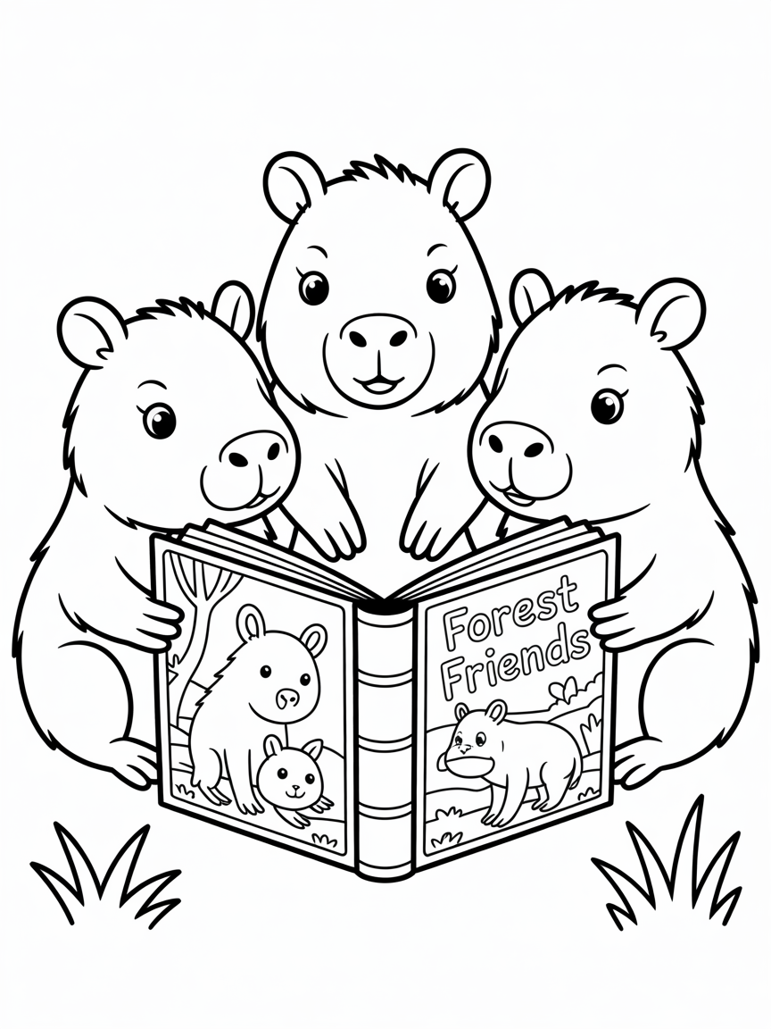 capybarais reading the book - Free Coloring Page