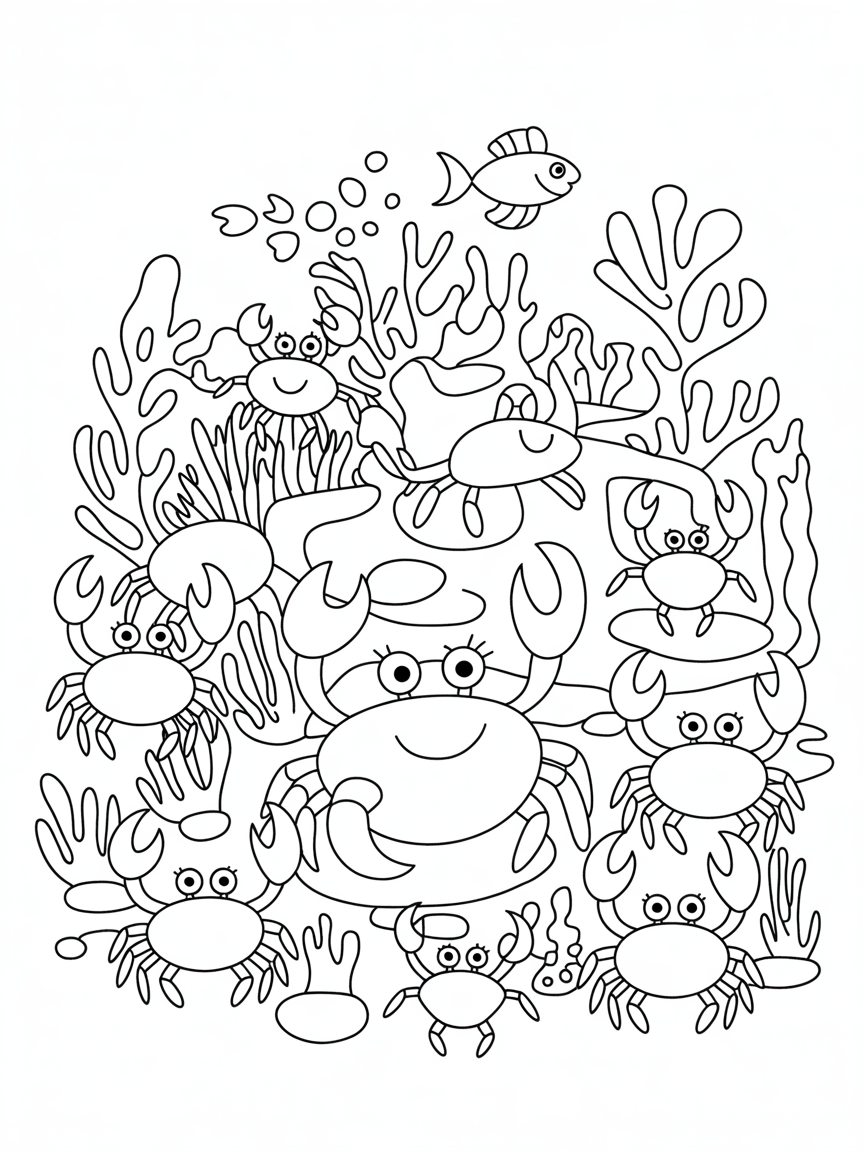underwater crab kingdom - Free Coloring Page