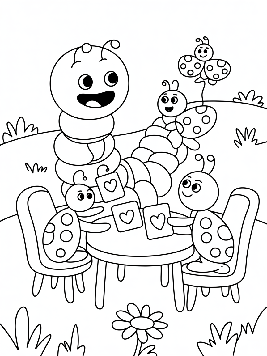 caterpiller playing cards - Free Coloring Page