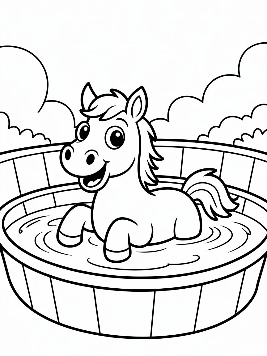 Horse swimming in pool - Free Coloring Page