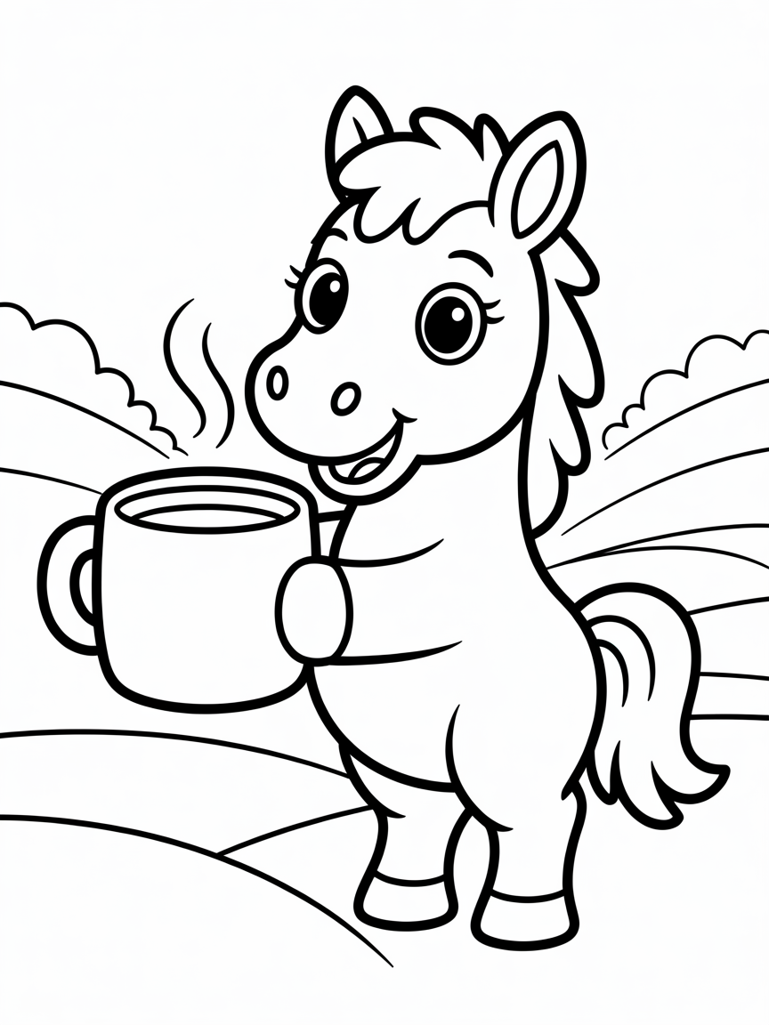 a horse with a mug - Free Coloring Page
