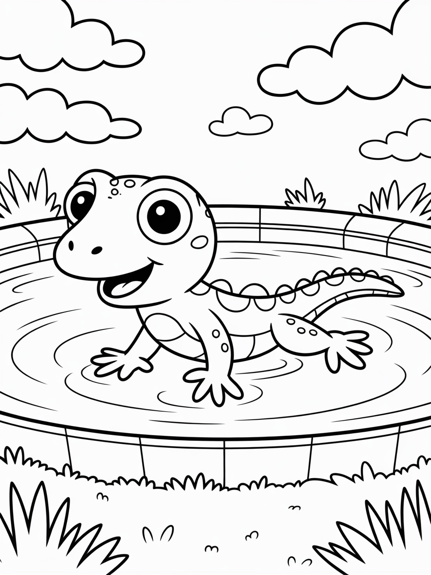lizard swimming in pool - Free Coloring Page