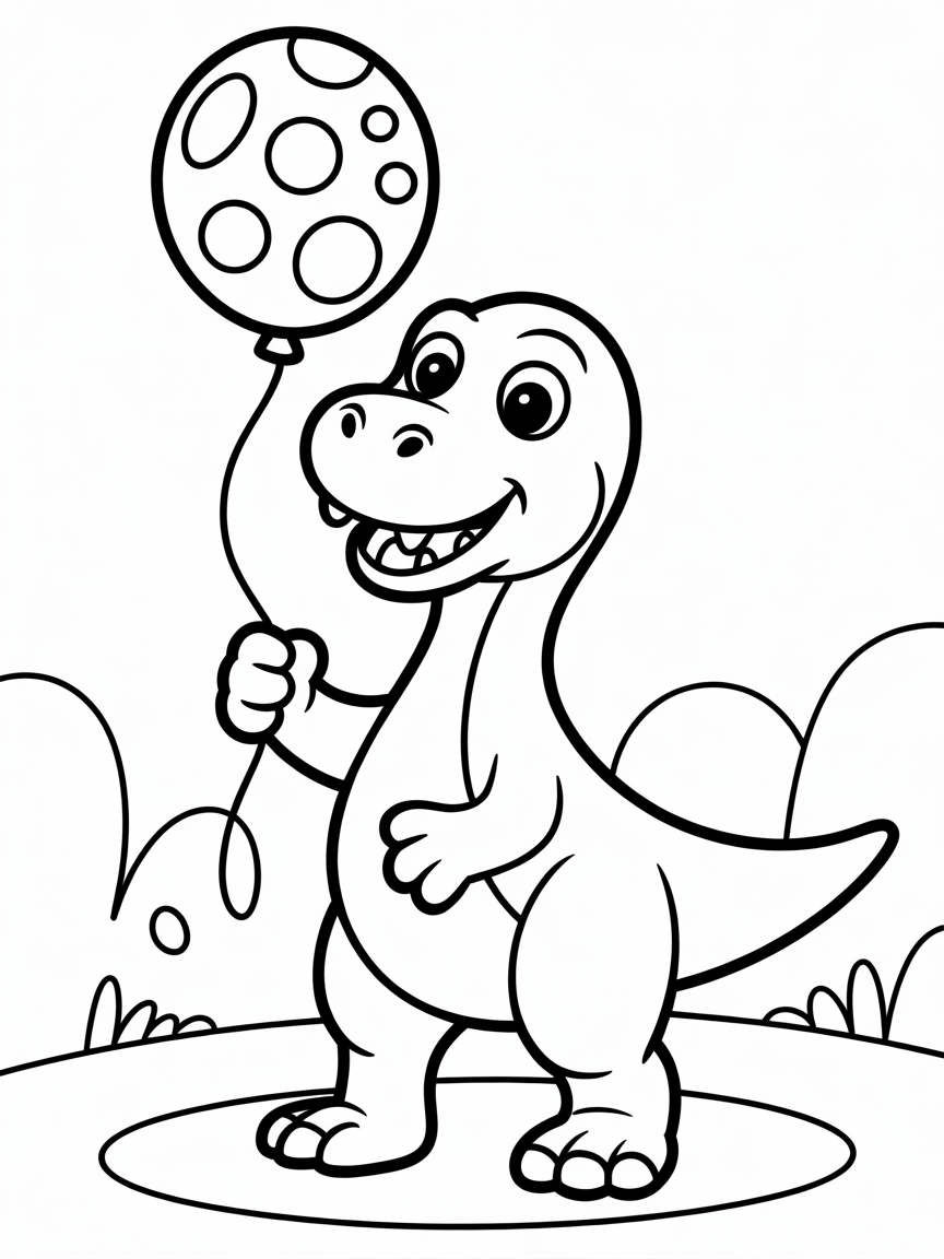 DINOSAUR WITH BALLON - Free Coloring Page