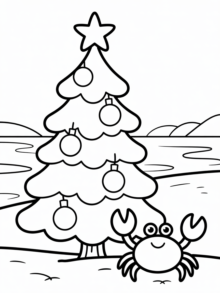 Christmas tree on the beach - Free Coloring Page
