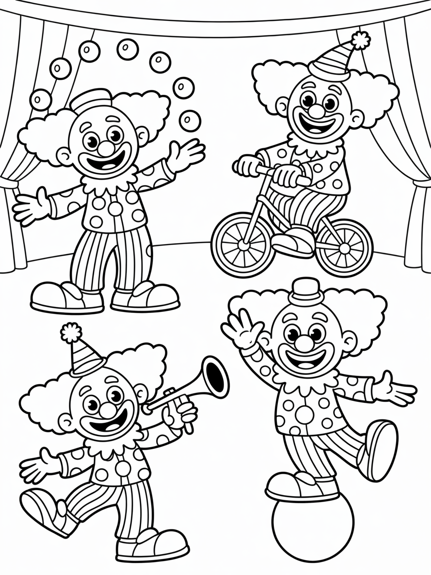 Circus Clowns - Free Coloring Page