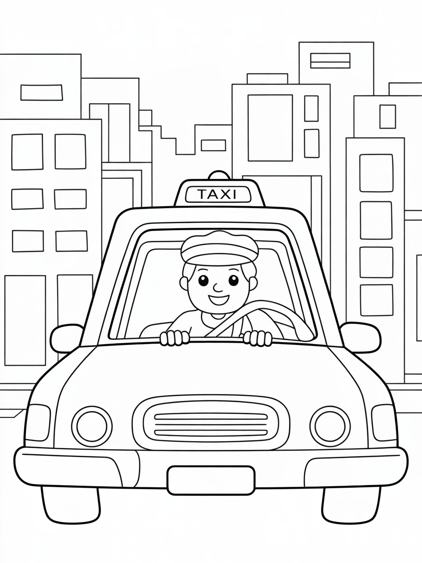 Taxi driver in the big city - Free Coloring Page