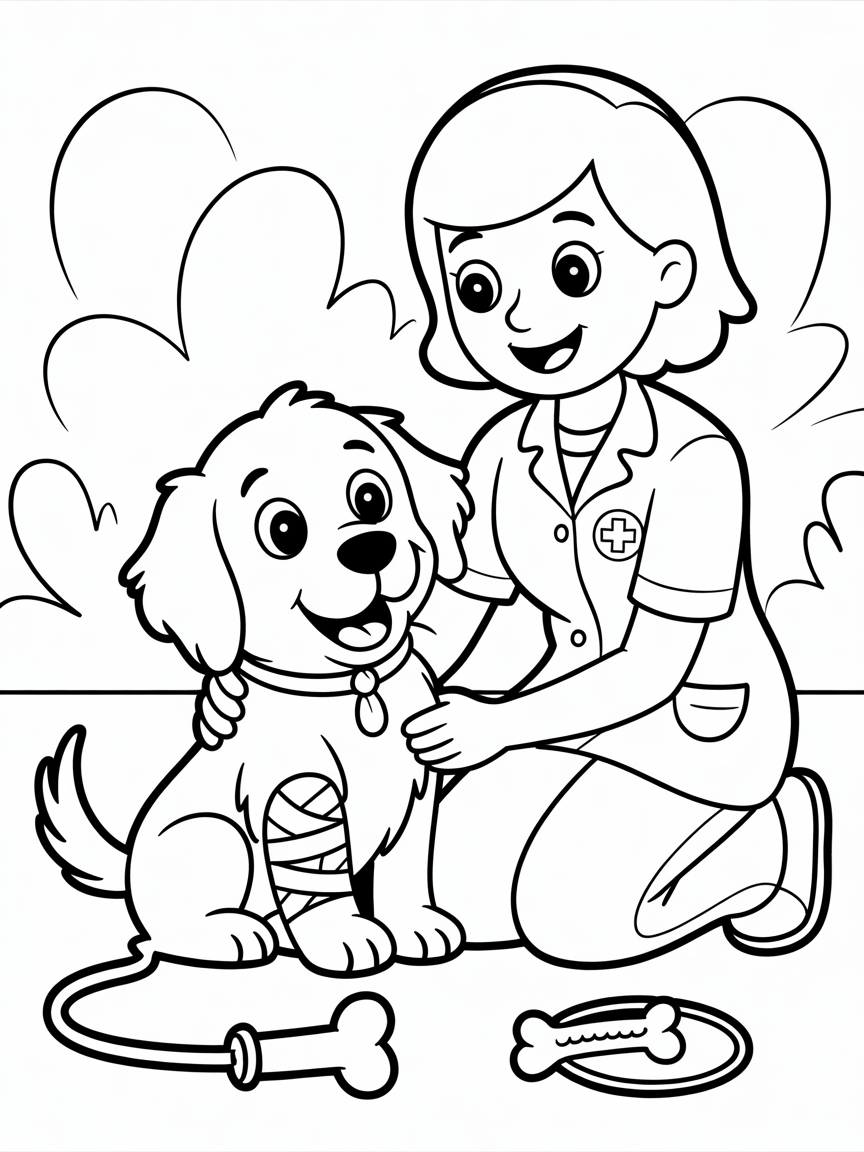 Nurse helping dog - Free Coloring Page