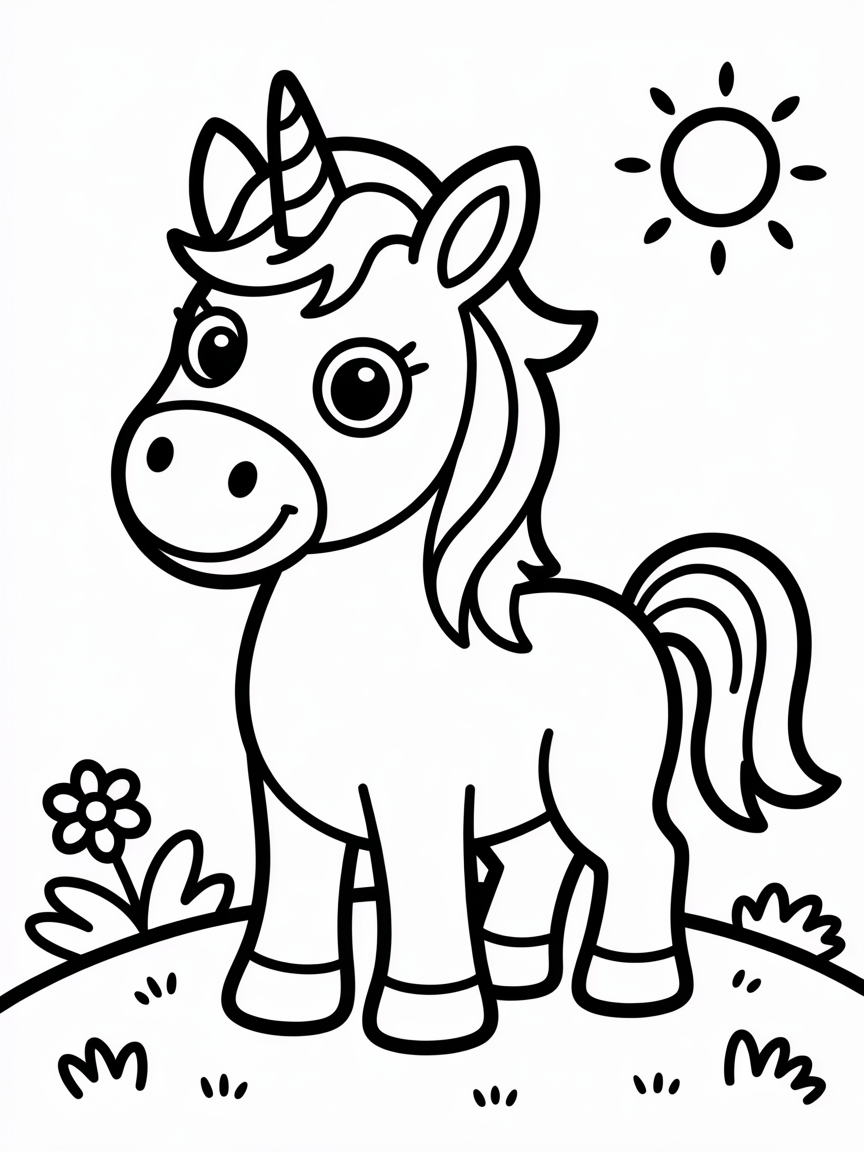 Simple unicorn - Free Coloring Page