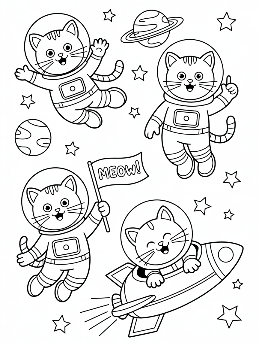 cats as astronauts - Free Coloring Page
