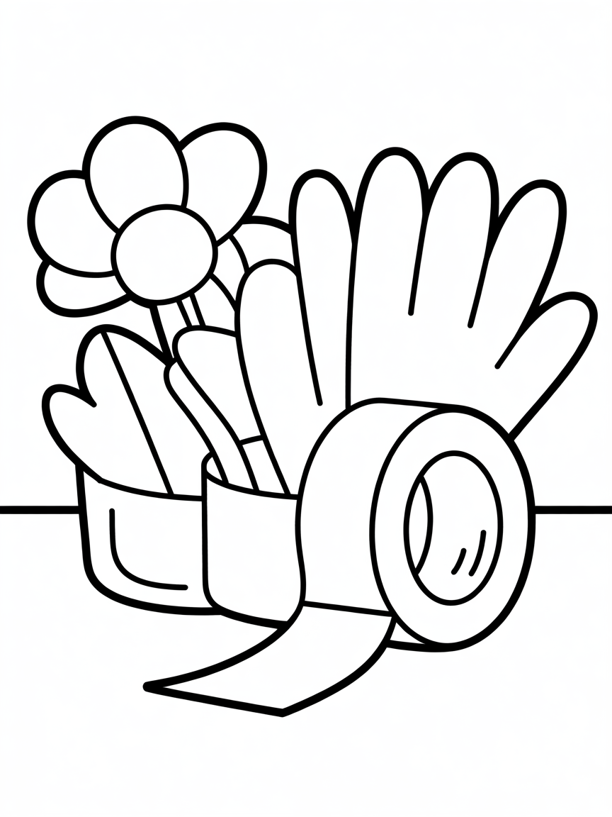 Flowers gloves cellotape - Free Coloring Page