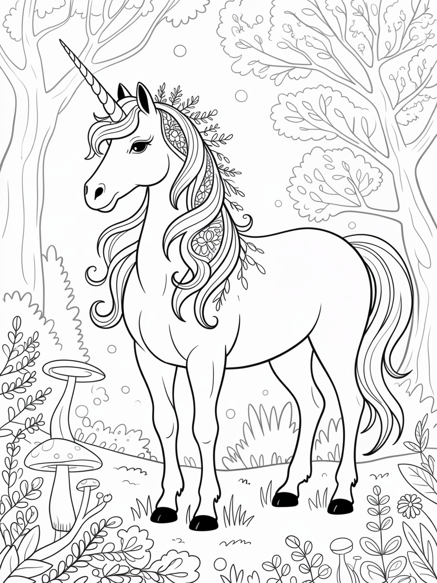 Unicorn in white - Free Coloring Page