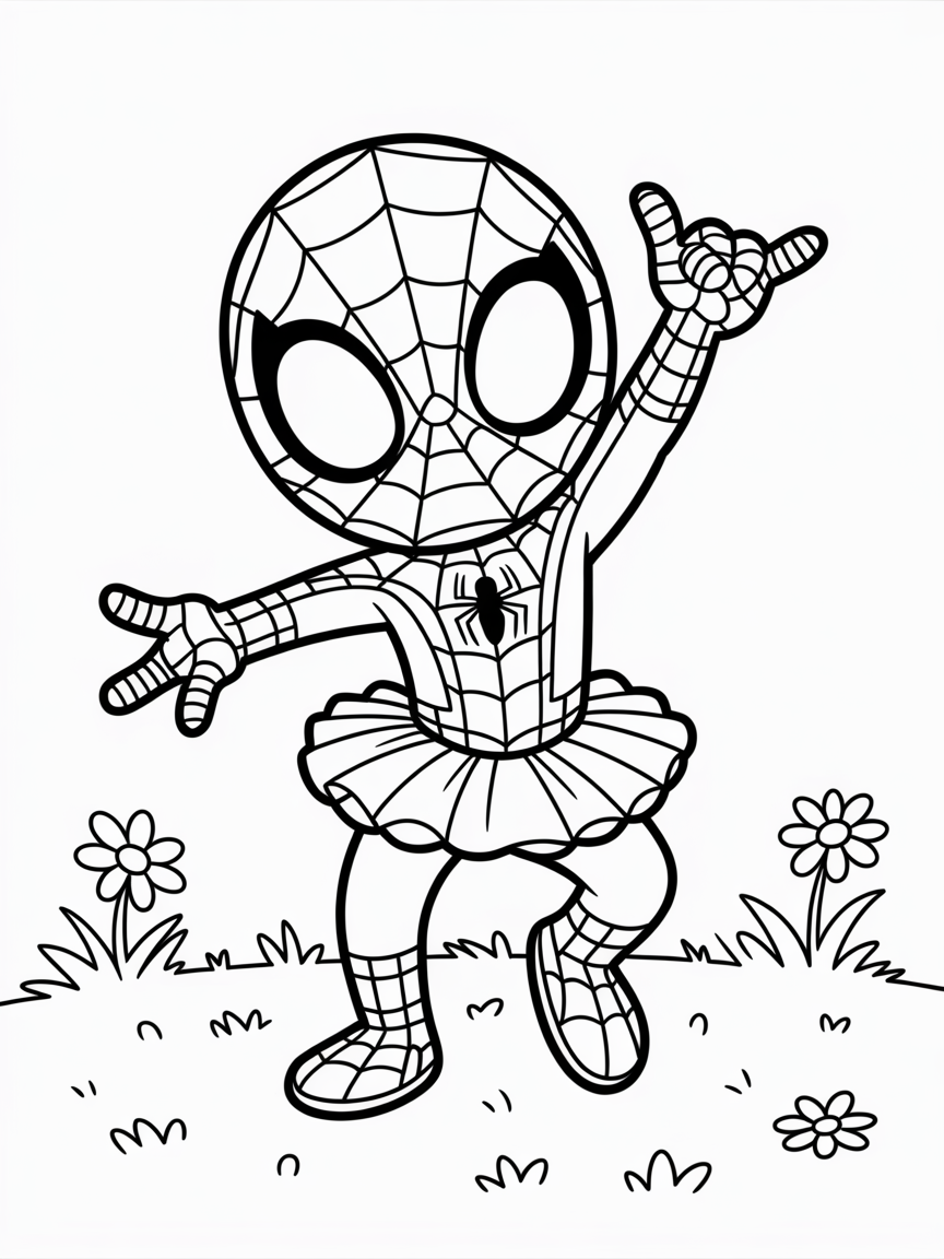 Spiderman dancing in a skirt - Free Coloring Page
