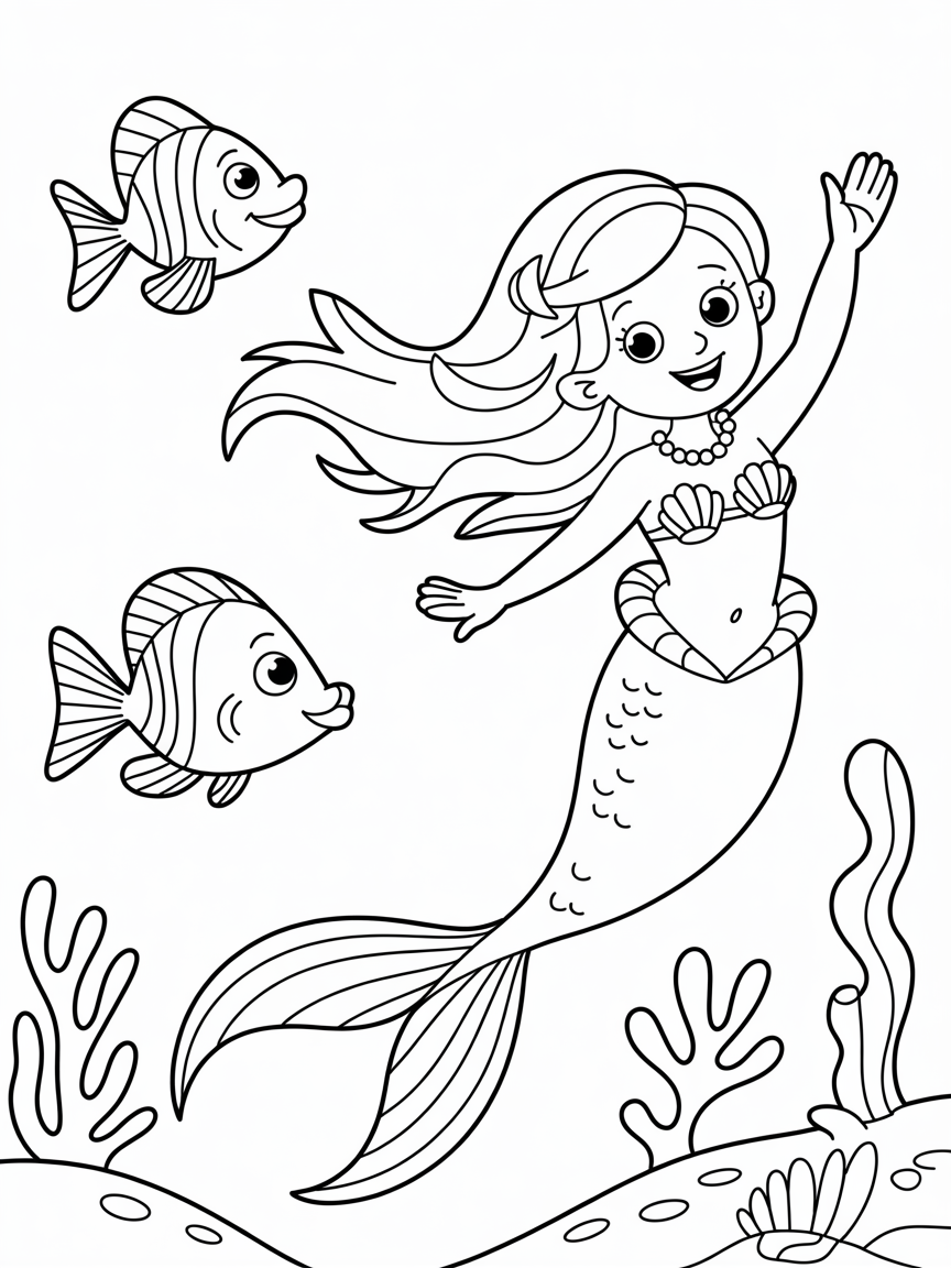 mermaid dancing underwater - Free Coloring Page
