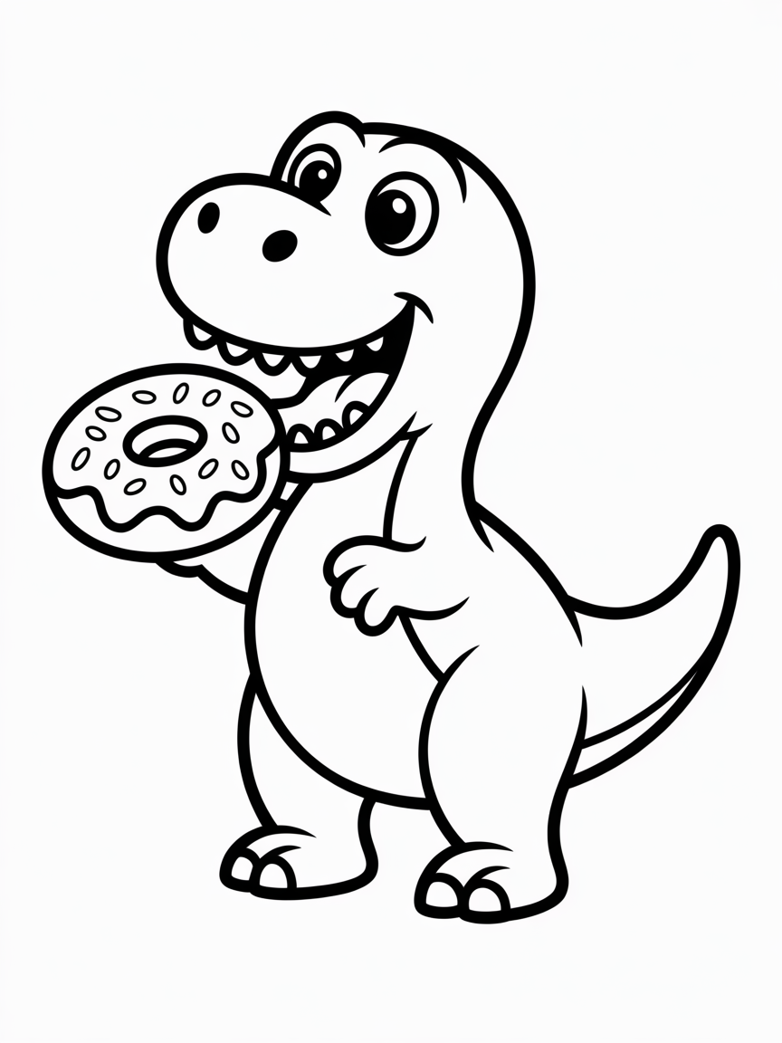 Dino eating donut - Free Coloring Page