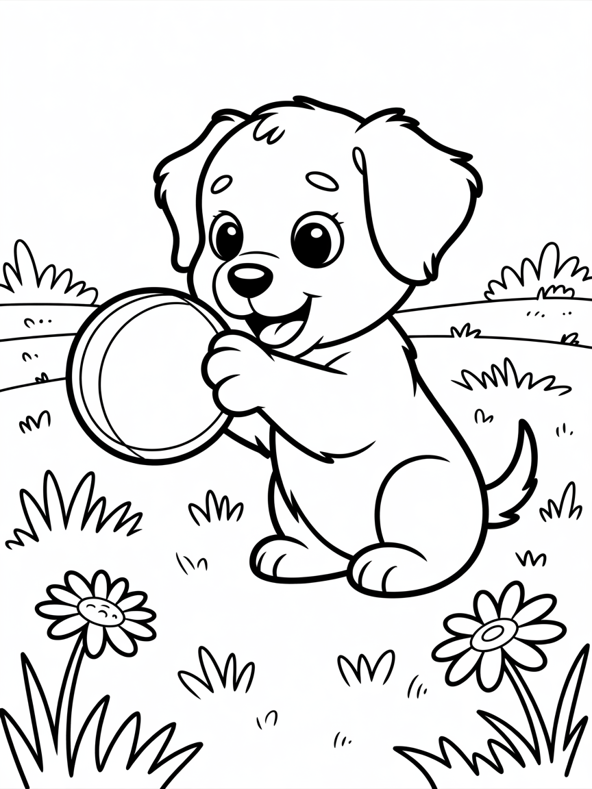 Cute puppy playing with ball - Free Coloring Page