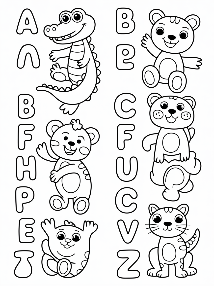 Alphabet letter with animal A through Z - Free Coloring Page