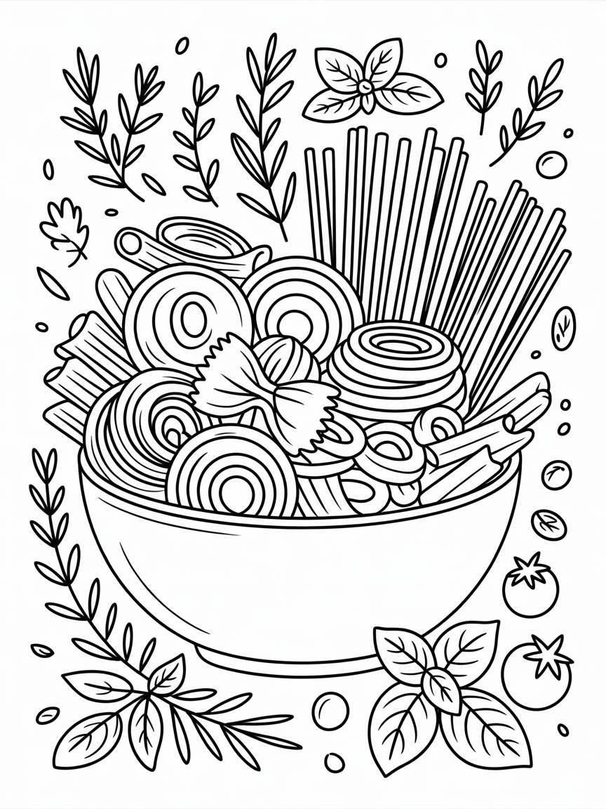 Pasta in a bowl - Free Coloring Page