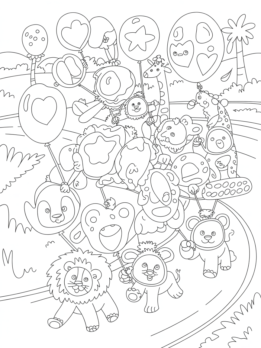San Diego Zoo's animal parade with balloon floats - Free Coloring Page