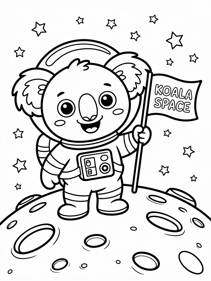 Koala astronaut on the moon - Free Coloring Page
