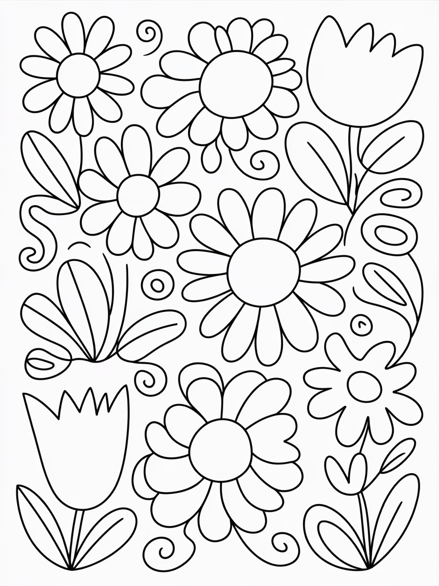 Ditsy Floral - Free Coloring Page