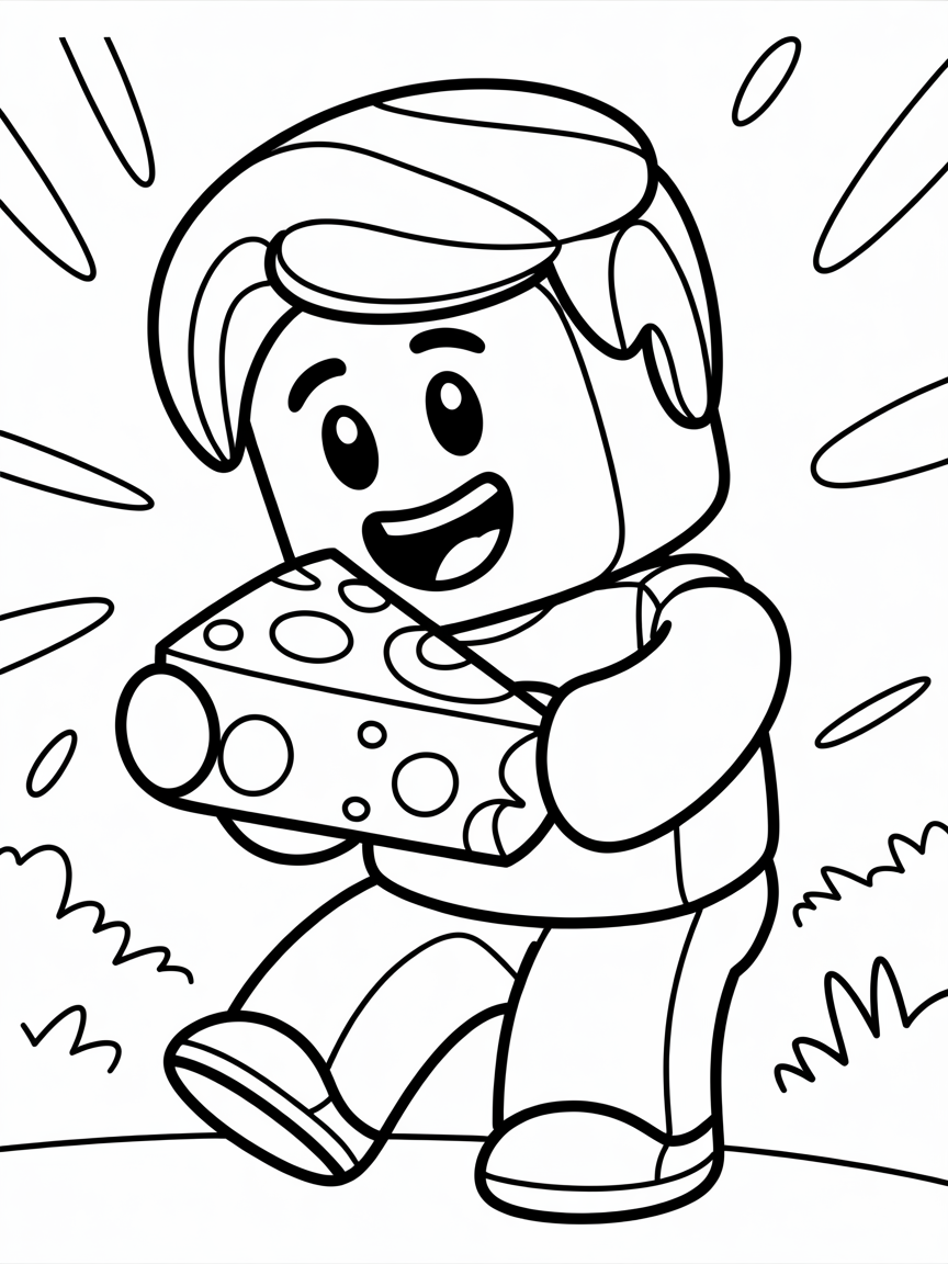 A Roblox character eating cheese - Free Coloring Page