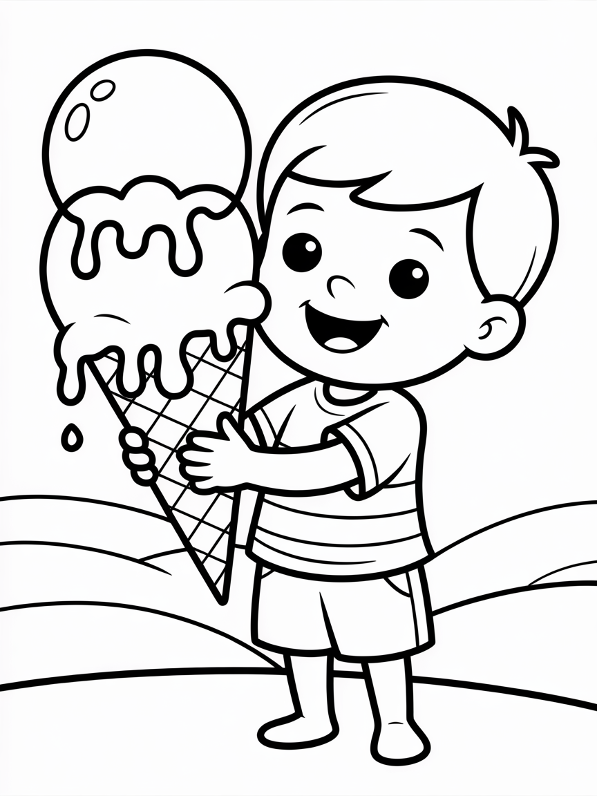Cute boy with ice cream - Free Coloring Page