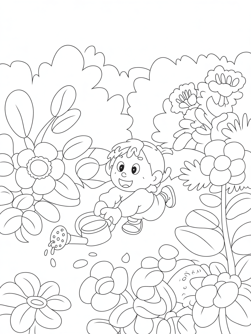 chiikawa in a garden - Free Coloring Page